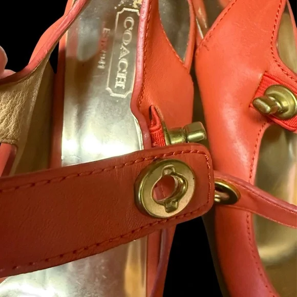 COACH Coral Leather Wooden Platform Wedge Heels Women’s Shoes Size 9.5 B - Picture 7 of 10